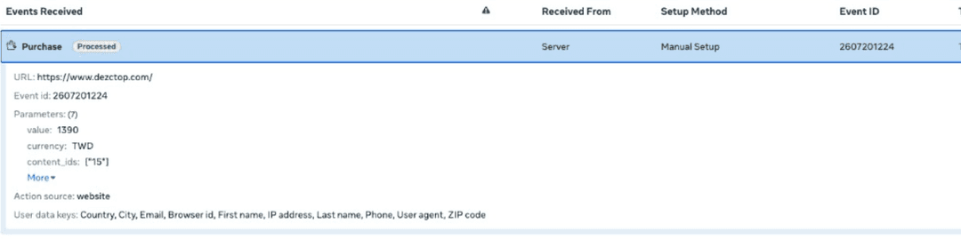 Meta Test Events server Purchase